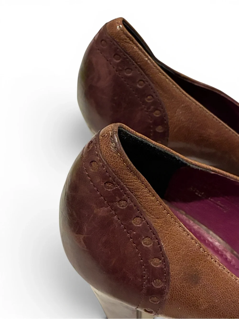 Vintage Coach Claudine leather peep toe lace front spectator heels. 7.5